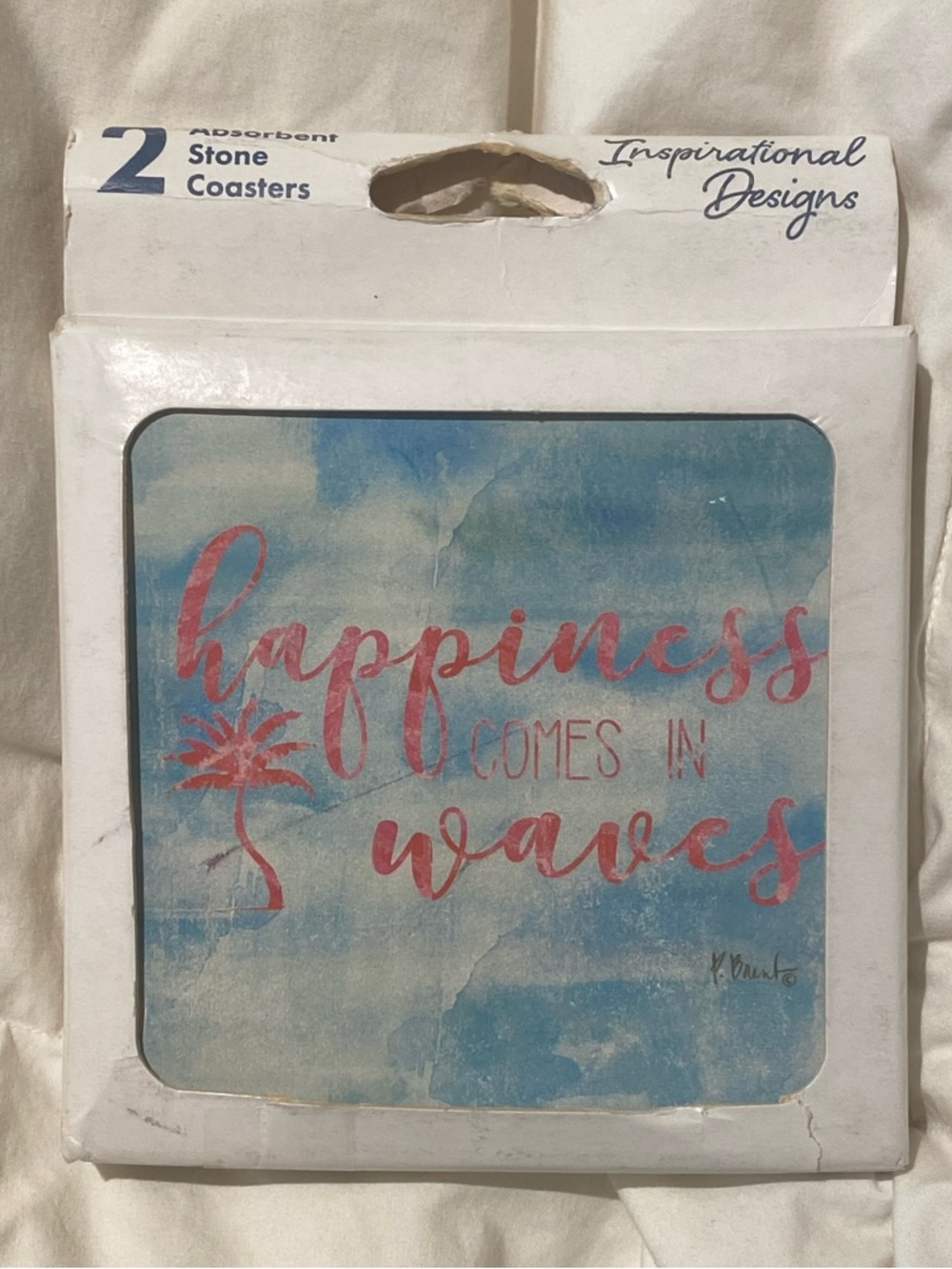 Inspirational 'Happiness Comes in Waves' Stone Coasters - Set of 2